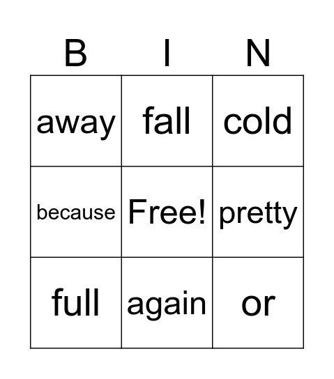 Sight Words (M5Wk2) Bingo Card