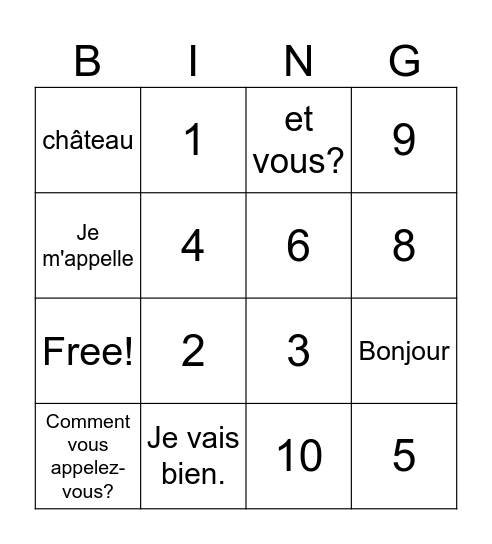 Exploratory French Bingo Card