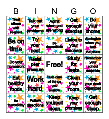 Responsibility Bingo! Bingo Card