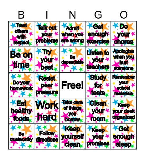 Responsibility Bingo! Bingo Card