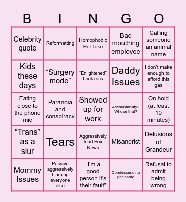 I Love My Job Bingo Card