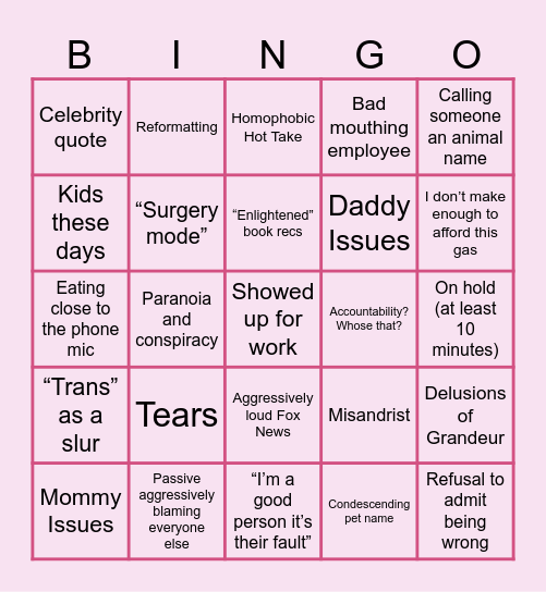 I Love My Job Bingo Card