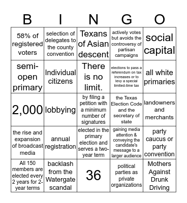 Exam #2: Chapters 7, 8, 9,10 Bingo Card