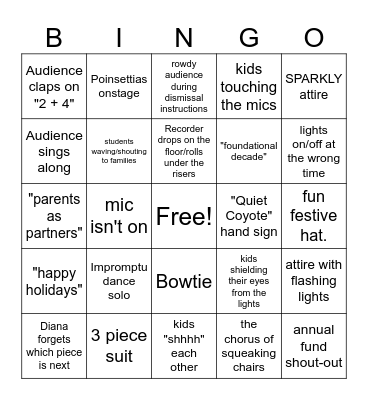 Winter Concert Bingo Card