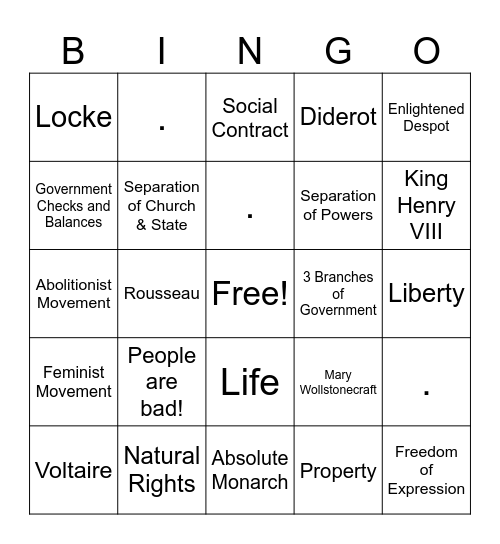Absolutism & Enlightenment Bingo Card