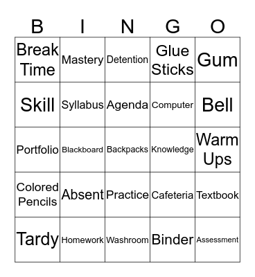 Classroom Procedures Bingo Card