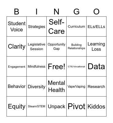 WSSDA 2023 Bingo Card