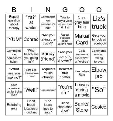Holiday Season Bingo Card