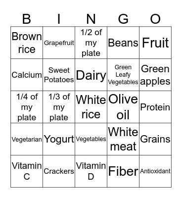 Nutrition Bingo Card