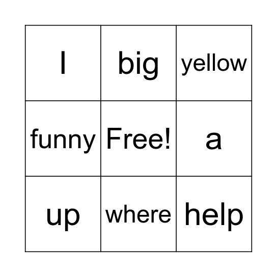 Sight Word Bingo Card