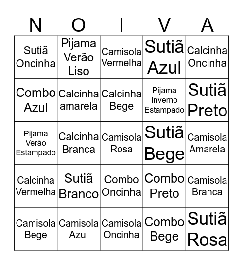 Chá de Lingerie da Lu Bingo Card