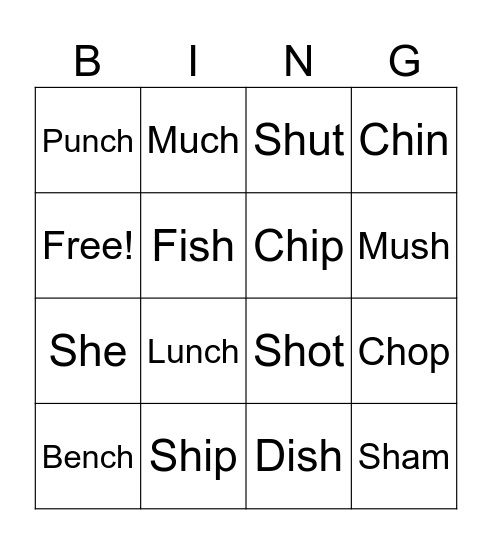 CH and SH Bingo Card