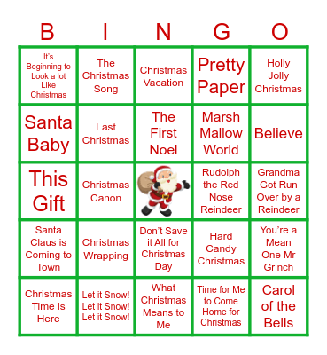 Christmas Songs Bingo Card