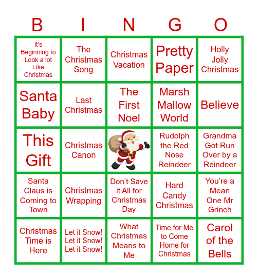 Christmas Songs Bingo Card