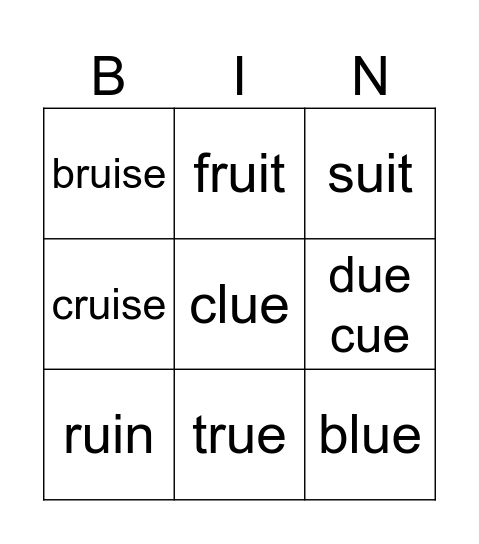 Spelling  ue-ui Bingo Card