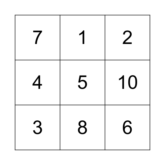 Number Bingo Card