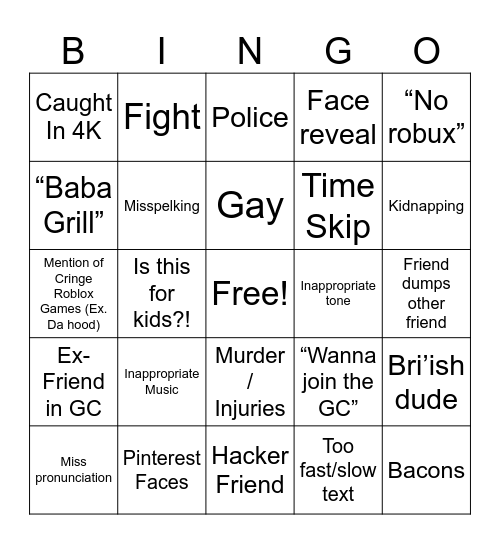 Roblox TTS story BINGO! V2 Bingo Card