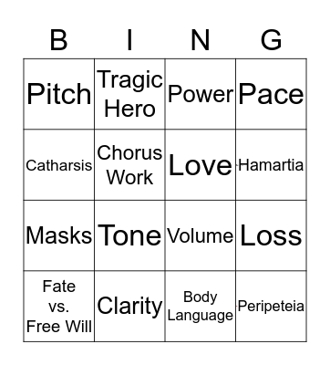 Tragic Bingo Card
