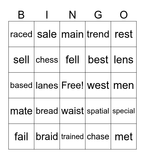 Minimal Pairs - /e/ or /ei/ Bingo Card