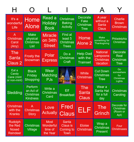 A Very Kelly Christmas Bingo Card