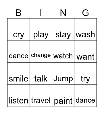 Past Simple Regular Verbs Bingo Card