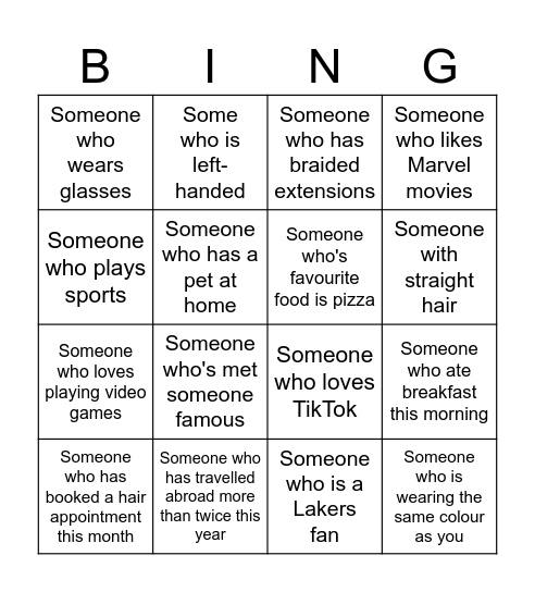 Human Bingo Card