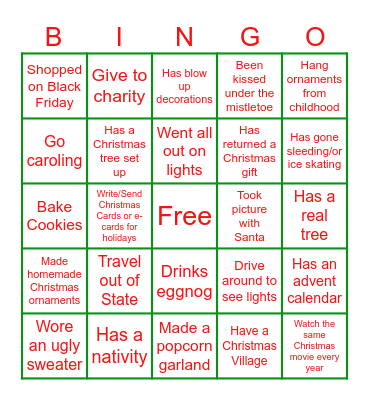 Holiday Human Bingo Card