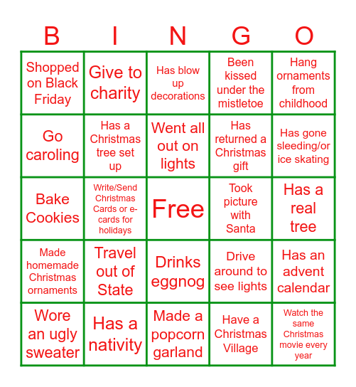 Holiday Human Bingo Card