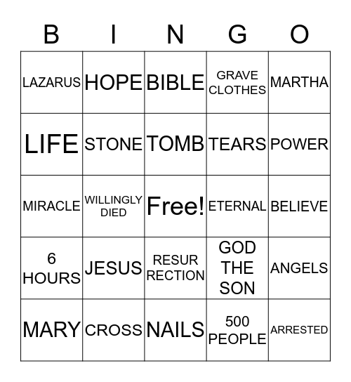 JESUS IS ALIVE BINGO Card