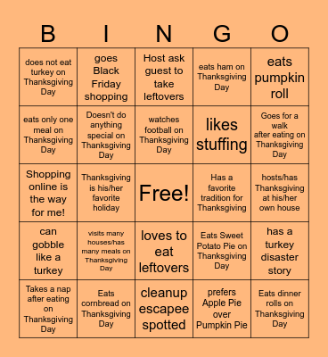 Thanksgiving Bingo 1 Bingo Card