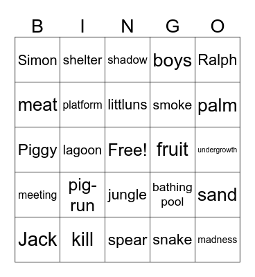 Lord of the Flies Chapter 3 Bingo Card
