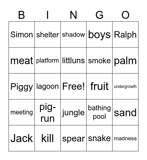 Lord of the Flies Chapter 3 Bingo Card