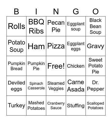 Thanksgiving Food Bingo Card