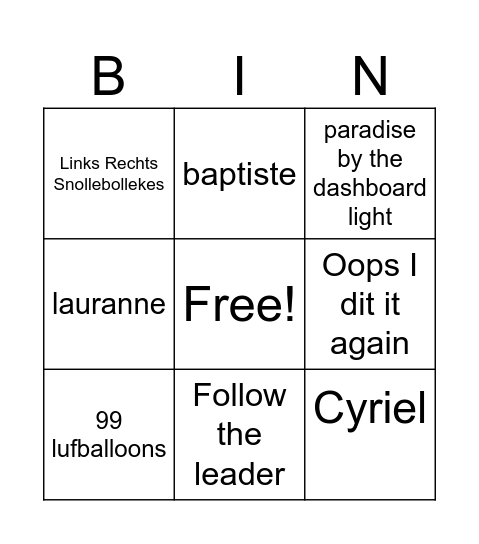 Untitled Bingo Card