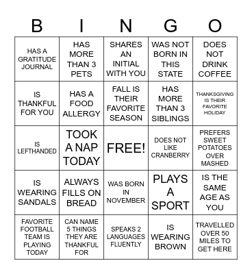 THANKSGIVING 2023 Bingo Card
