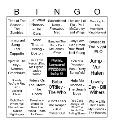 Marlee's Retro Favourites Bingo Card