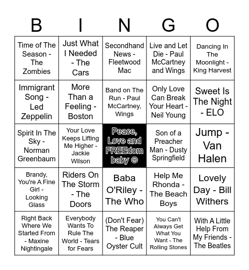 Marlee's Retro Favourites Bingo Card