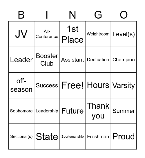 Awards Night Bingo Card