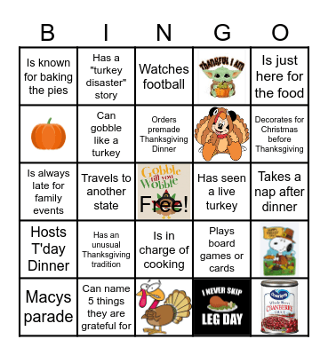 HS Chill + Chat Virtual Thanksgiving Bingo Card