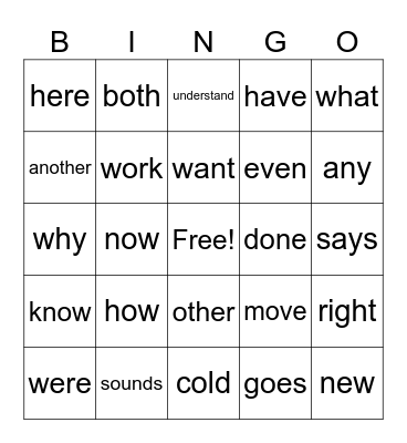 2nd grade High Frequency Words Bingo Card