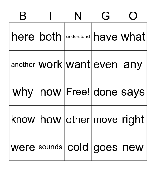 2nd grade High Frequency Words Bingo Card