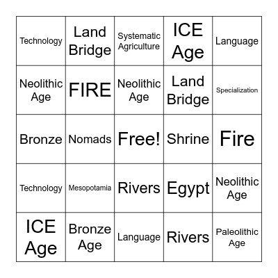Early Humans Bingo Card