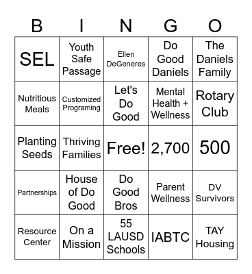 Do Good Daniels Family Foundation Bingo Card