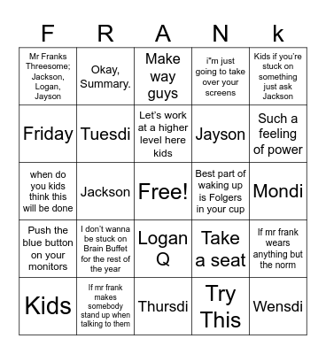 Franko Bingo Card