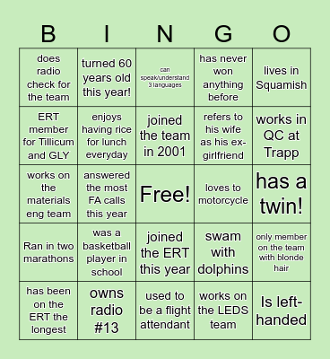 Icebreaker Bingo: ERT Bingo Card
