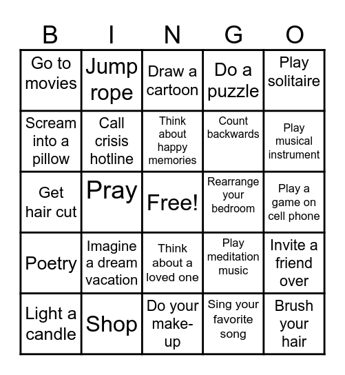 PULSE Holiday Blues: Coping Skills Bingo Card