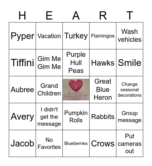 Page Heartbeat Ranch Bingo Card