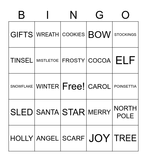 Holiday Bingo Card