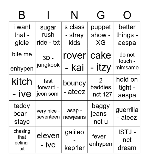 kpop songs Bingo Card