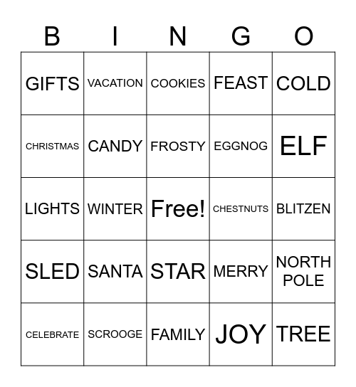 Holiday Bingo Card